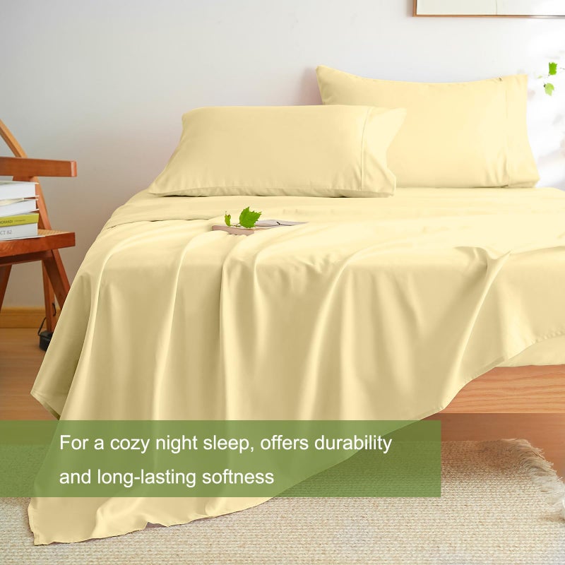 Mohap Bed Sheet Set 4 Pieces Double Brushed Microfiber 1800 - Breathable All Season Luxury Soft Bedding - Full Yellow - Image 4